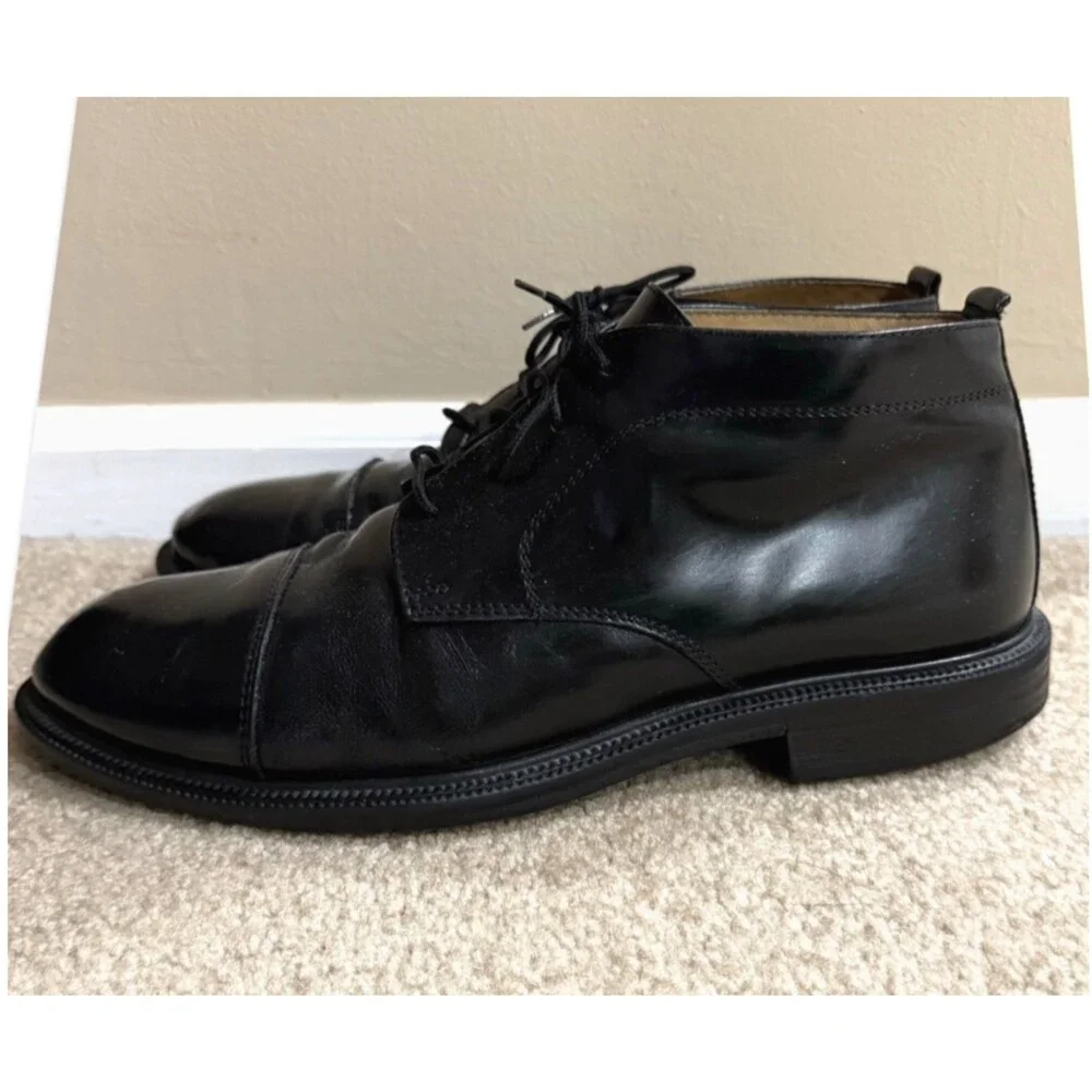 Kenneth Cole Mens 11.5 Black Leather Cap Toe Chukka Boots Lace Up Dress Shoes